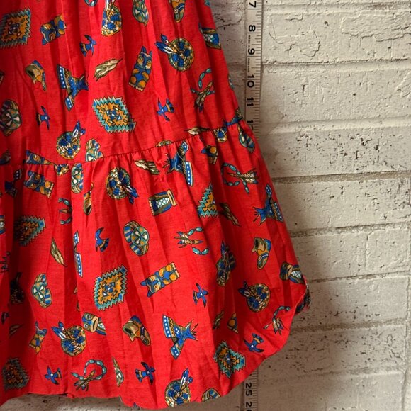 Vintage Cee Jay Sport Red Southwestern Print Tiered Skirt | Made in USA | Size M - Picture 4 of 9